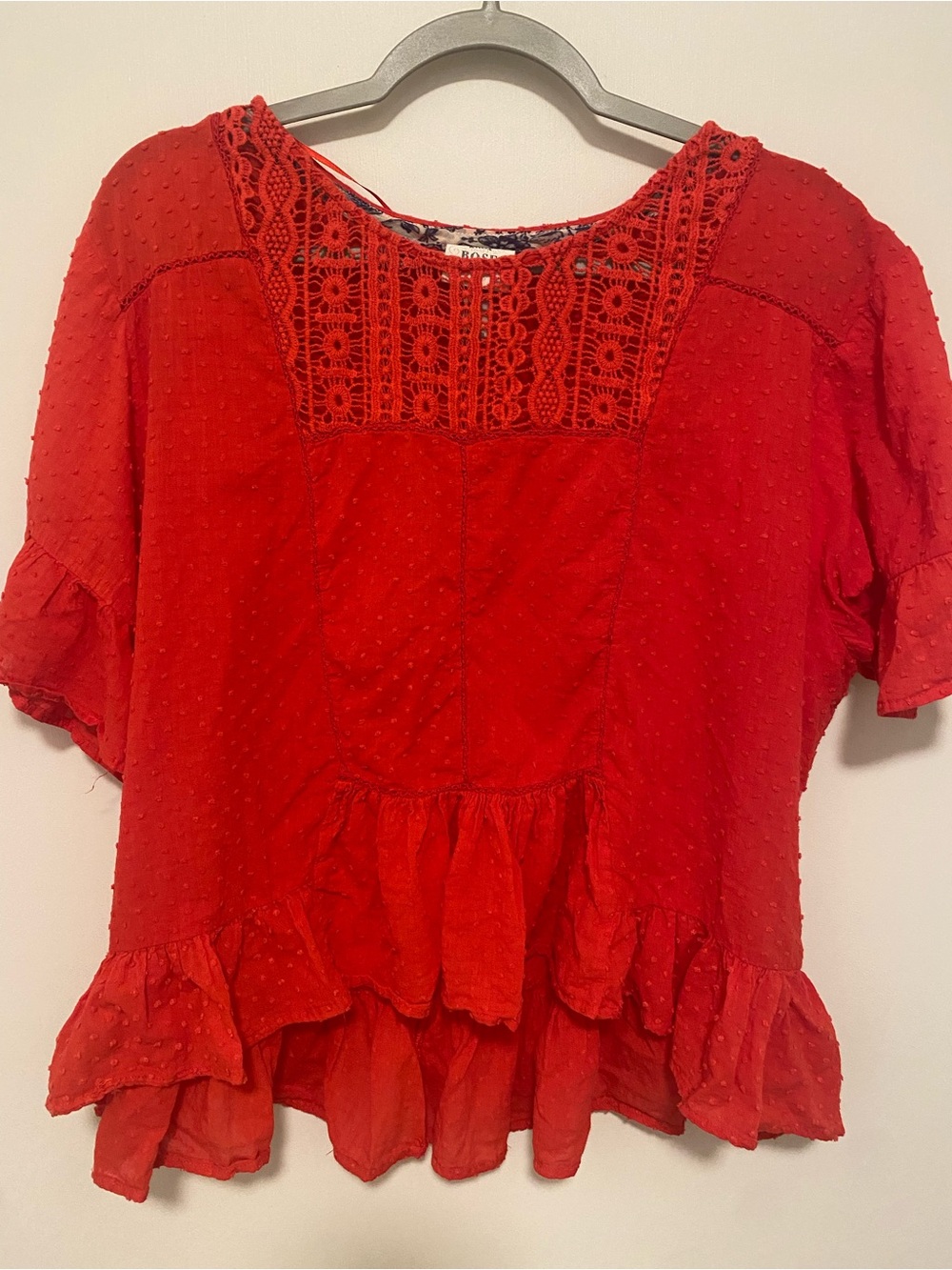 Knox Rose Red Boho Eyelit Blouse XL